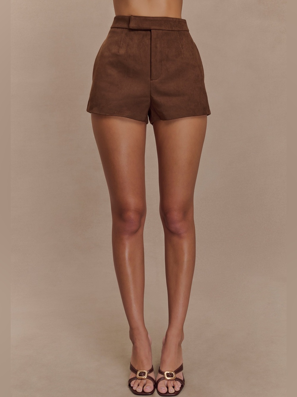 Meshki Brown High-Waist Suede-Look Shorts